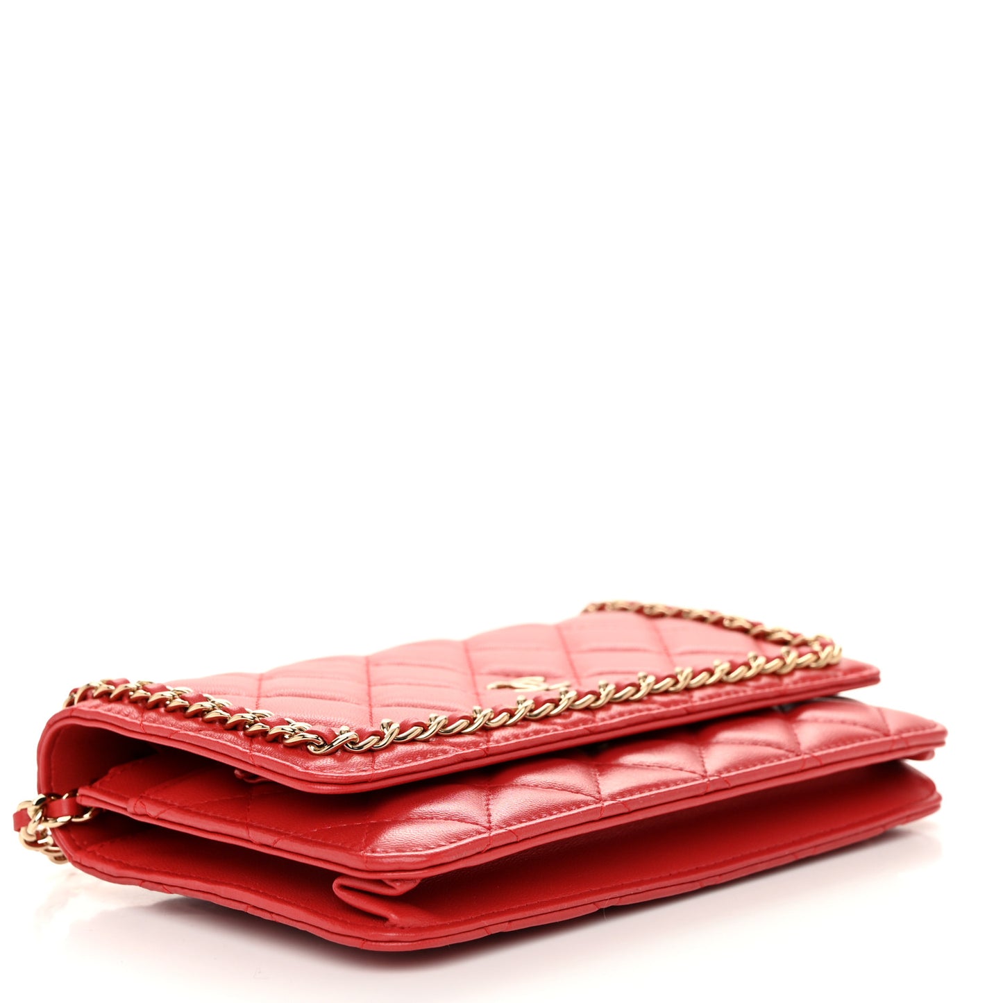 Lambskin Quilted Chain Around Wallet On Chain WOC Red