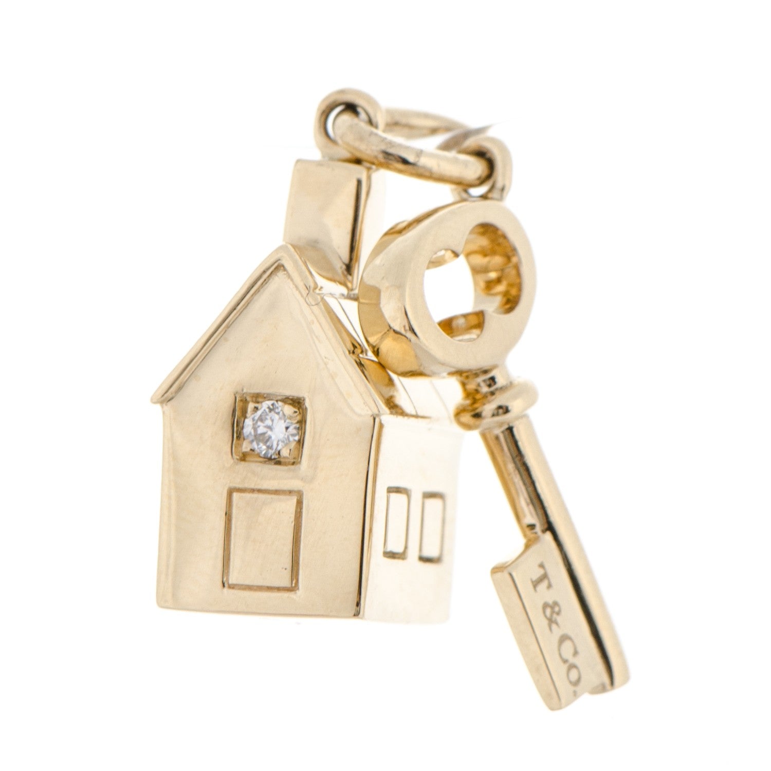 Tiffany 18K Yellow Gold Diamond House and Key Charm 1 of 4