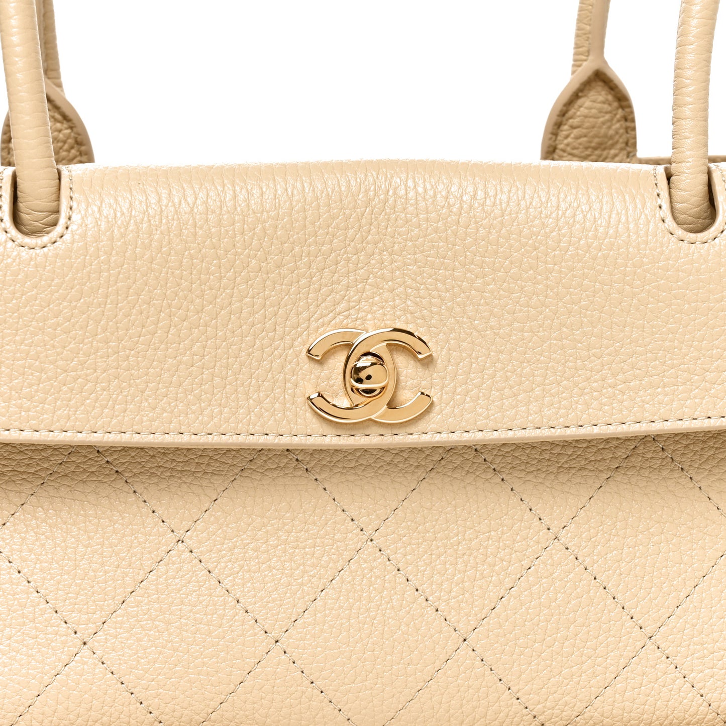 Grained Calfskin Stitched Urban Essentials Small Shopping Bag Beige