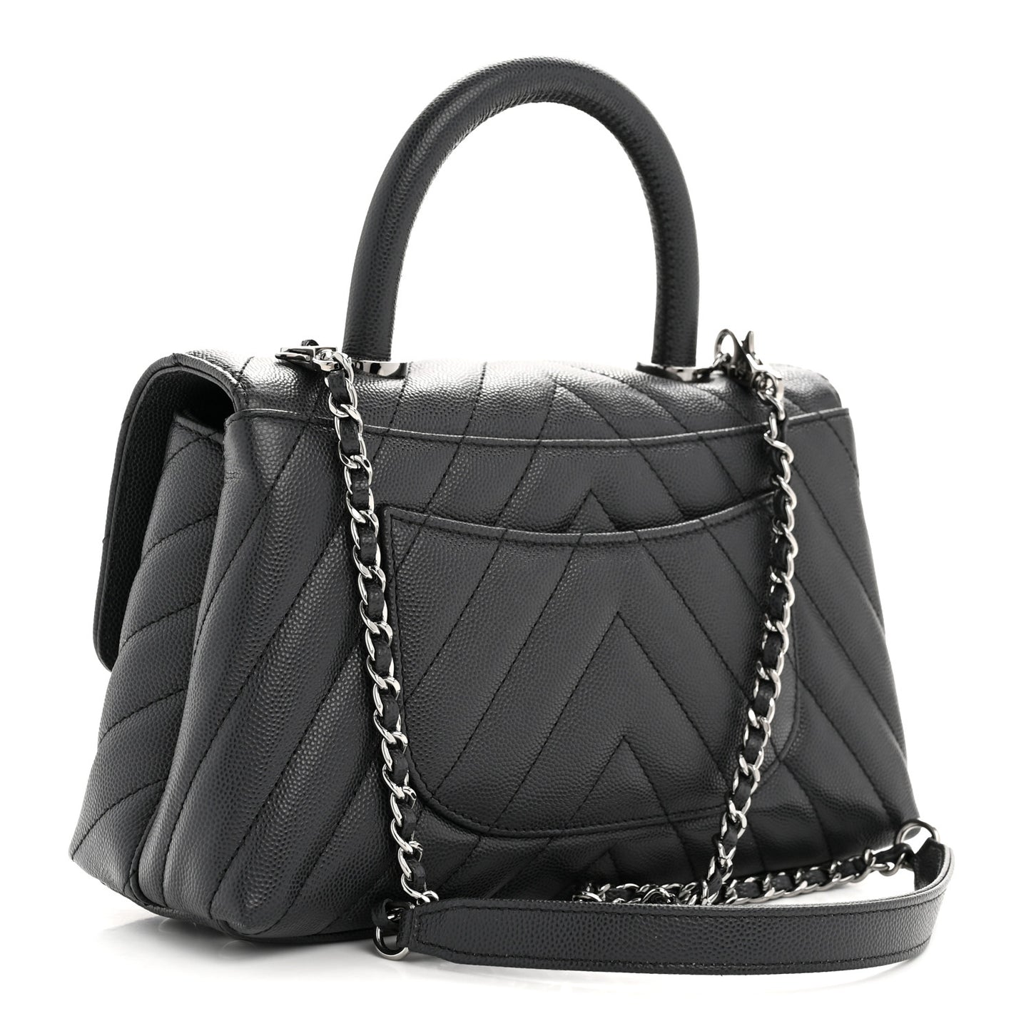 Caviar Chevron Quilted Mini Coco Handle Flap Dark Grey