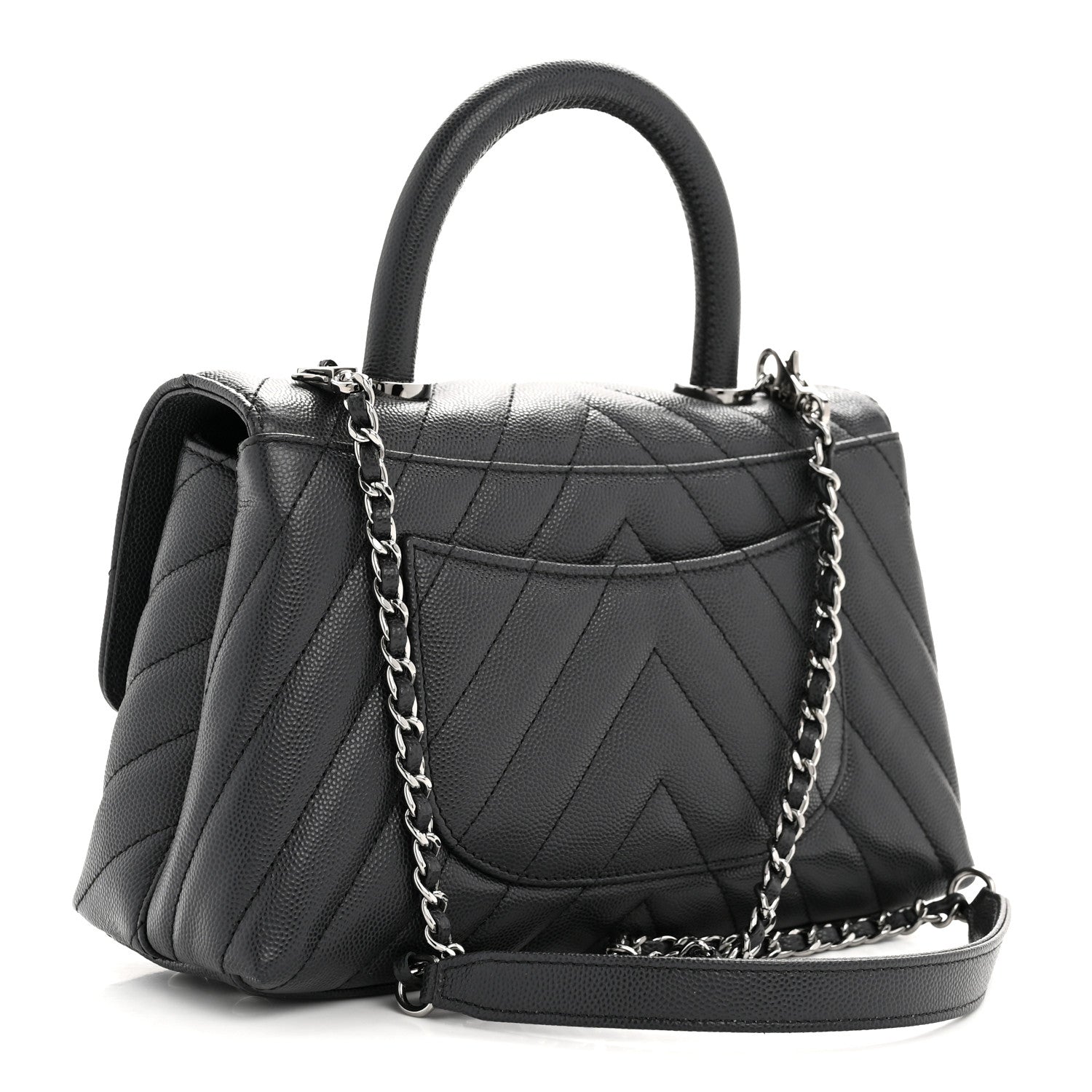 Chanel Caviar Chevron Quilted Mini Coco Handle Flap Dark Grey 3 of 10