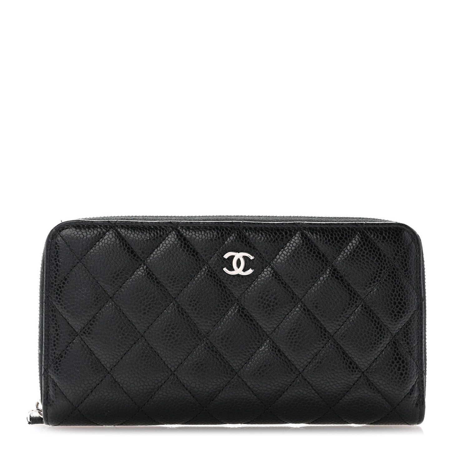 Caviar Quilted Large Gusset Zip Around Wallet Black
