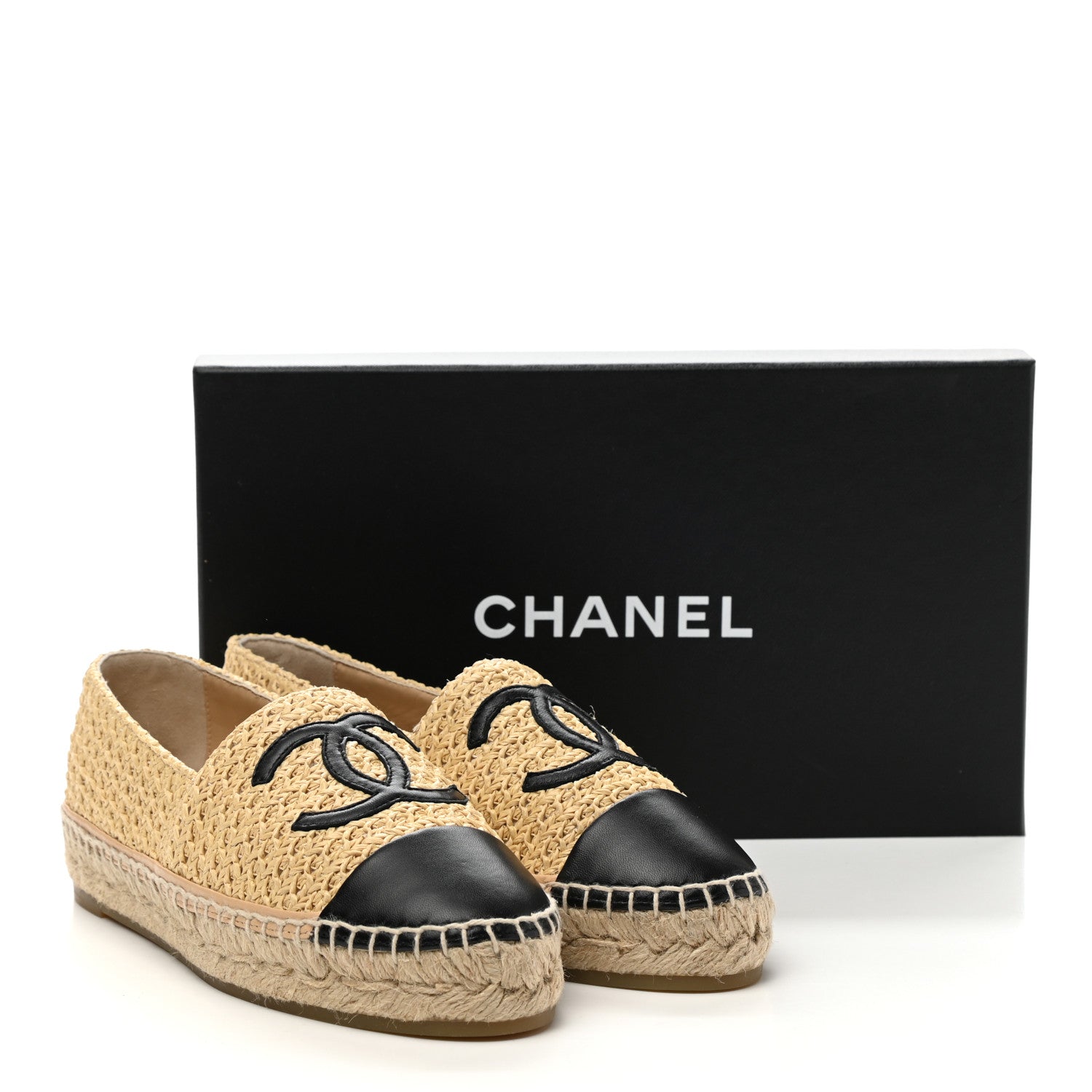 Chanel Braided Fabric Lambskin CC Espadrilles 37 Beige Black 10 of 10
