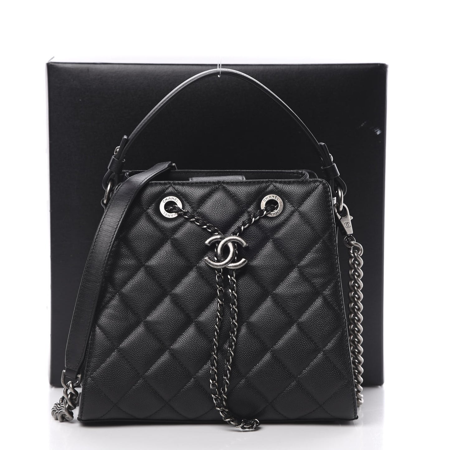 Caviar Quilted Small CC Bucket Bag Black