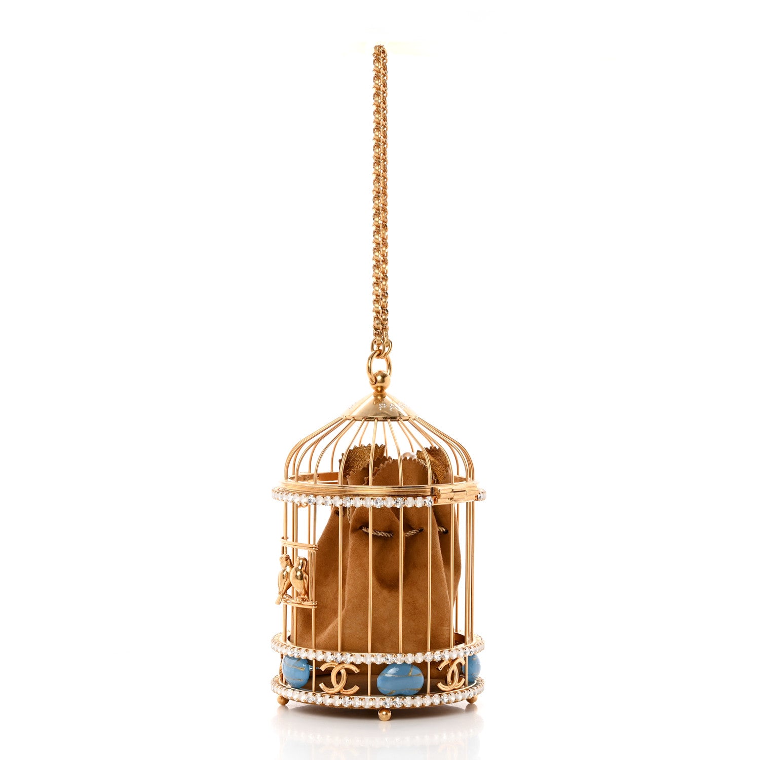 Chanel Metal Crystal Enamel CC Love Bird Cage Minaudiere Clutch Gold Multicolor 3 of 11