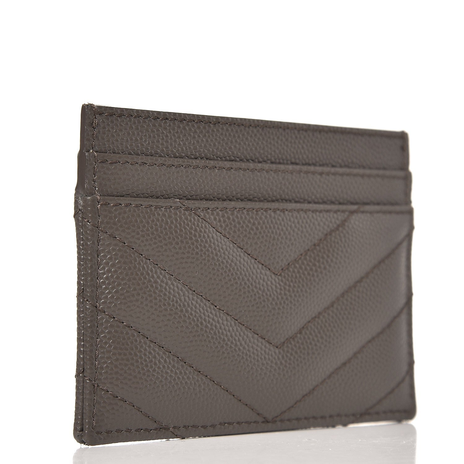 Saint Laurent Grain De Poudre Matelasse Chevron Monogram Credit Card Case Earth 3 of 7