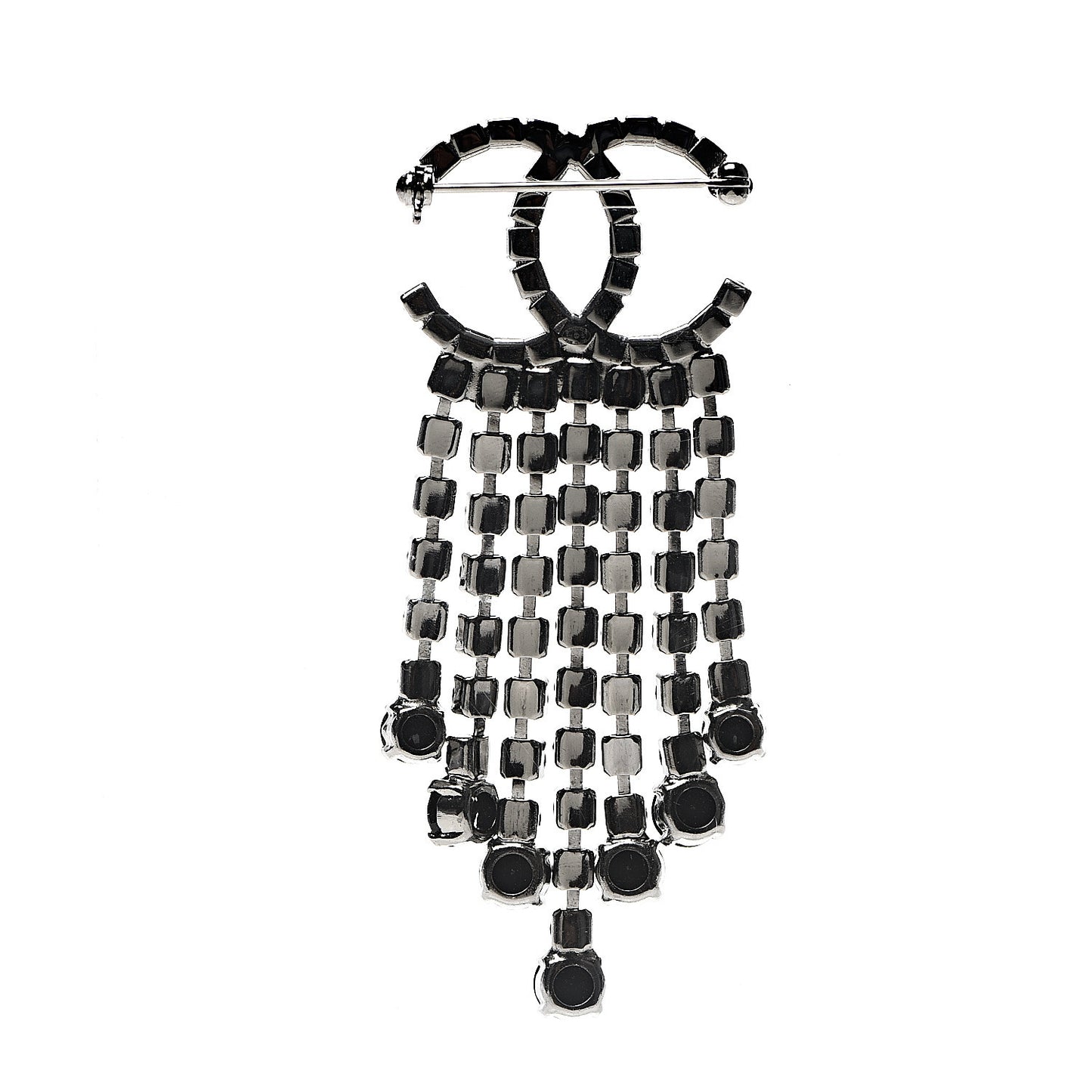Crystal Fringe CC Brooch Black