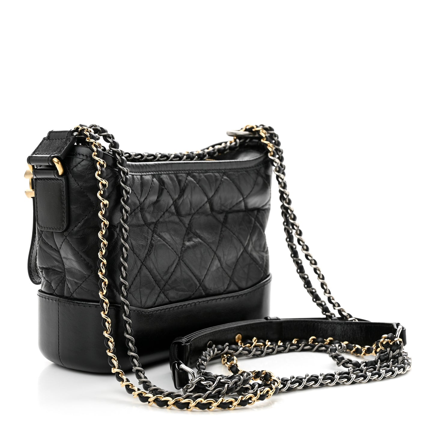 Aged Calfskin Quilted Charms Small Gabrielle Hobo Black