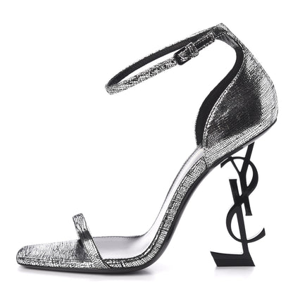 Saint Laurent Metallic Calfskin Opyum 110 Sandals 37.5 Argento 1 of 9