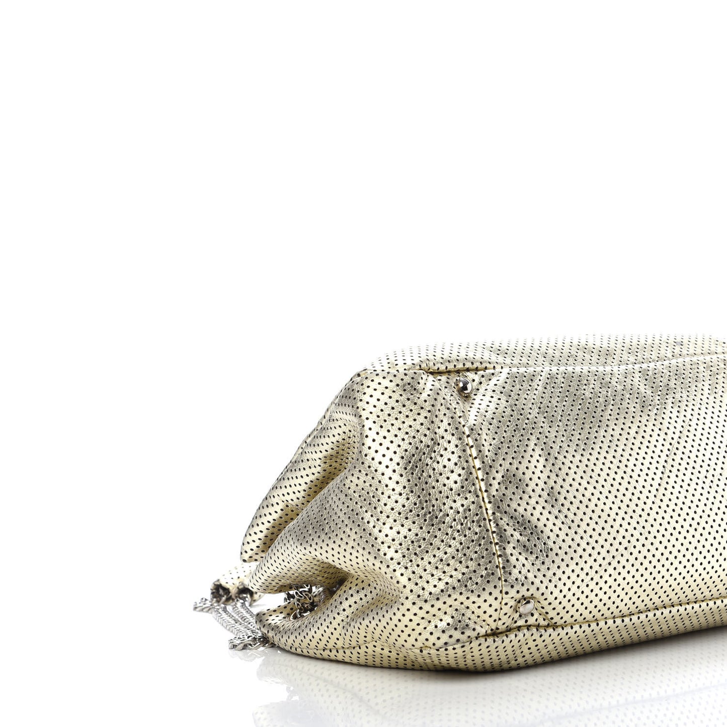 Metallic Calfskin Perforated Large Drill Accordion Flap Gold