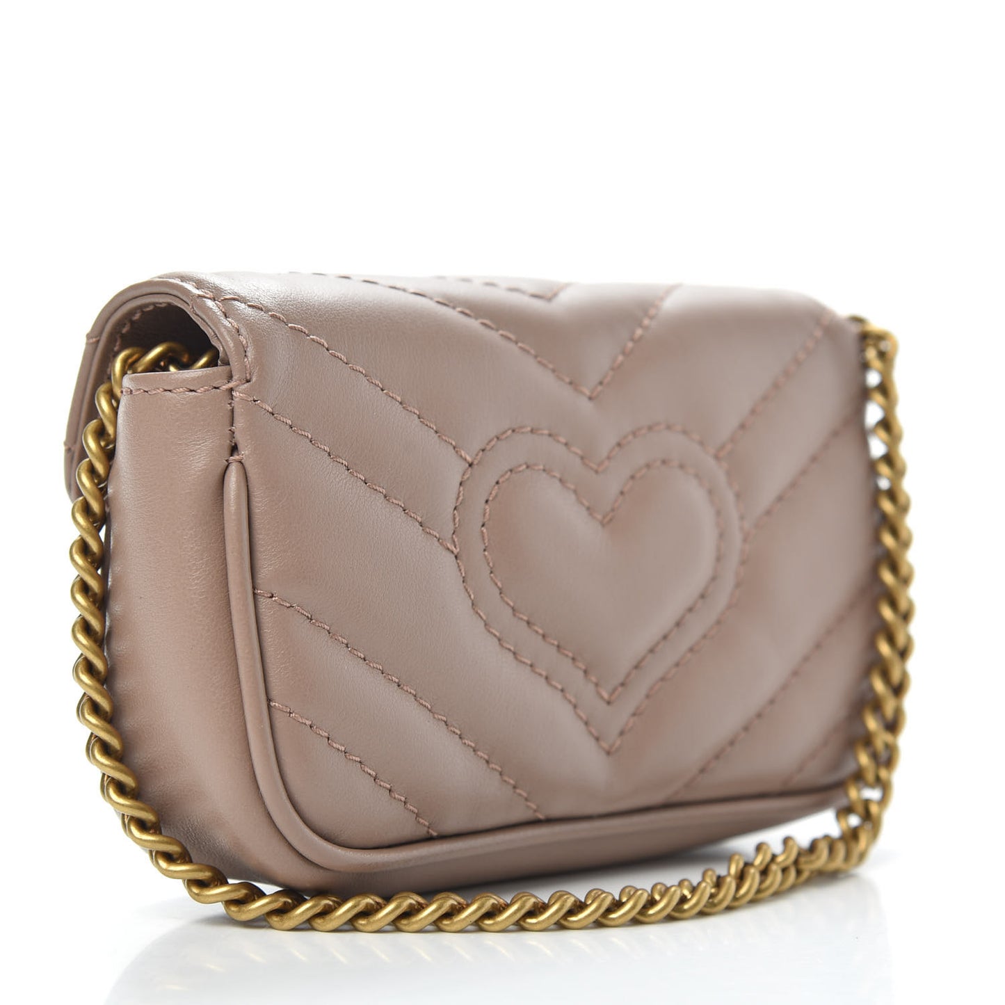 Calfskin Matelasse Heart GG Marmont 2.0 Coin Purse On A Chain Porcelain Rose