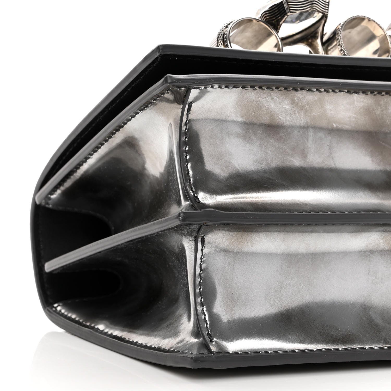 Alexander McQueen Metallic Patent Calfskin Jeweled Knuckle Satchel Silver 8 of 9