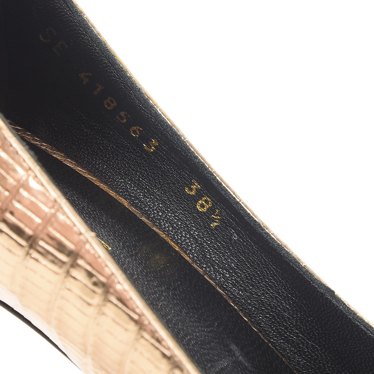 Saint Laurent Metallic Lizard Calfskin Embossed Janis 105 Escarpin Cut Out Pump 38.5 Pale Gold 8 of 13