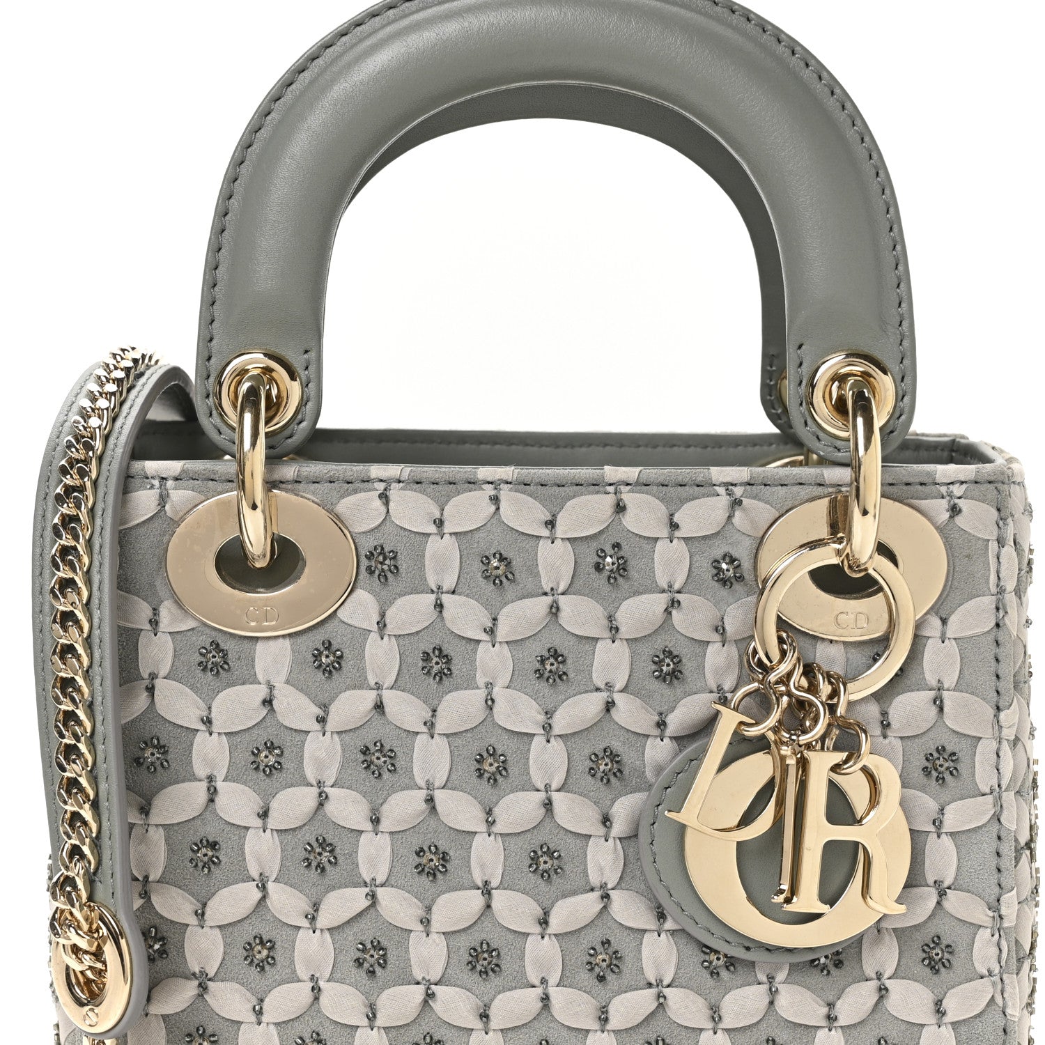 Christian Dior Suede Beaded Ribbon Mini Lady Dior Grey 8 of 10