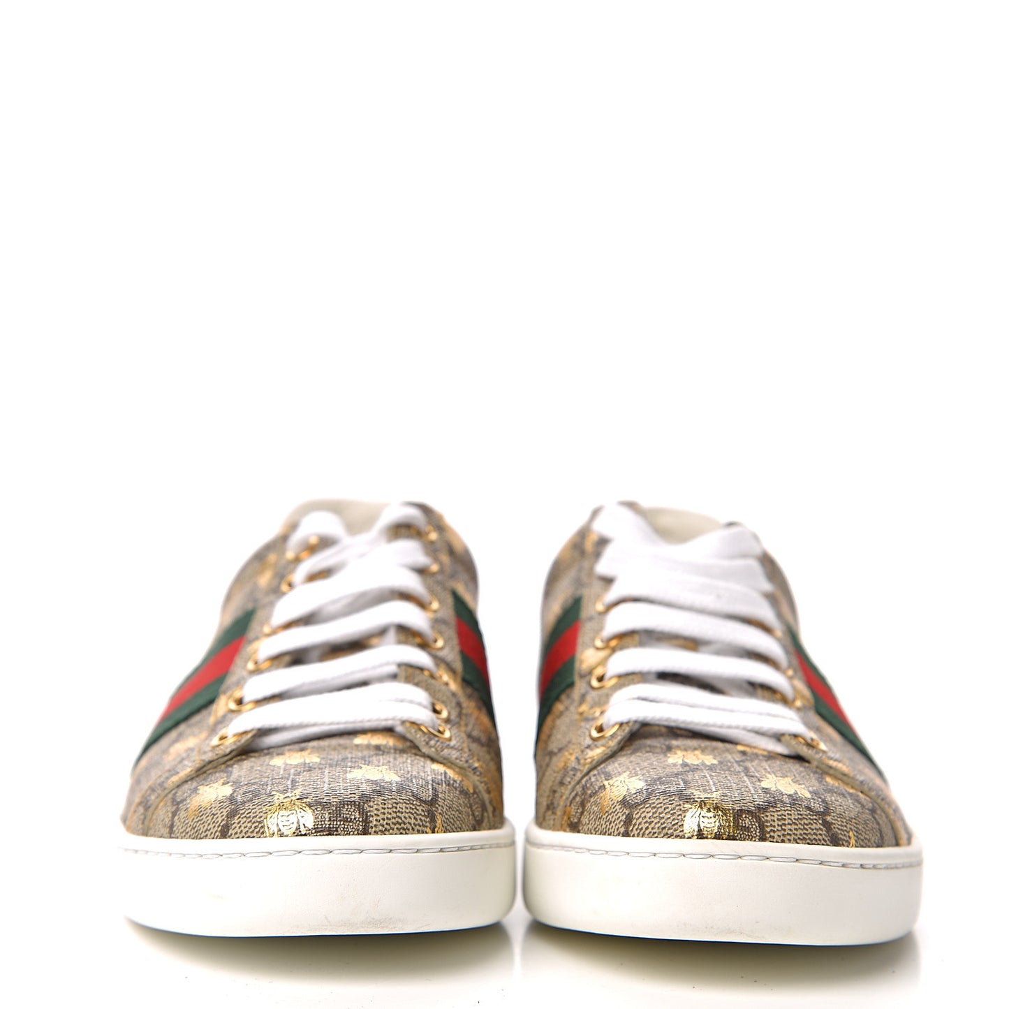 GG Supreme Monogram Bees Ayers Web Womens Ace Sneakers 37 Beige Oro Green Red