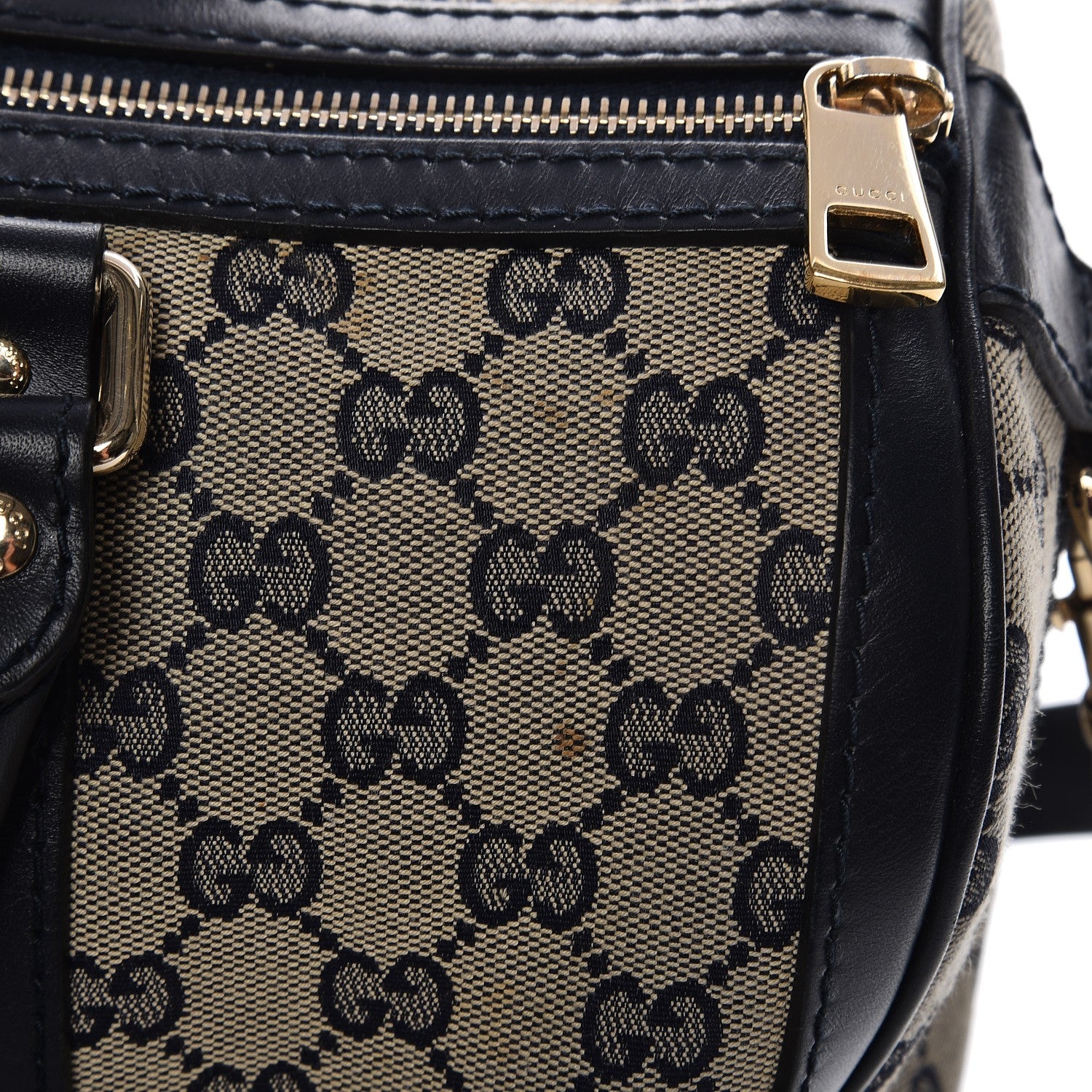 Gucci Monogram Selleria Calfskin Vintage Web Medium Boston Beige Blue 18 of 23