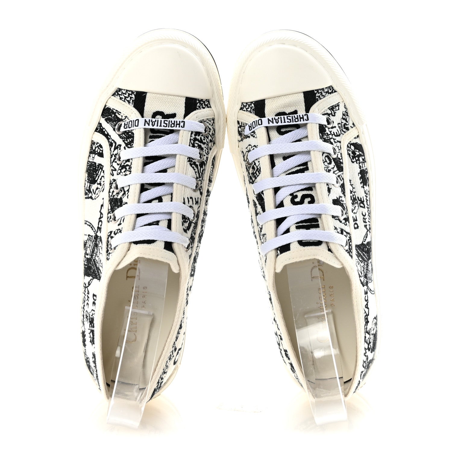 Christian Dior Canvas Embroidered Plan De Paris Womens Walk'N'Dior Platform Sneakers 36.5 White Black 3 of 20