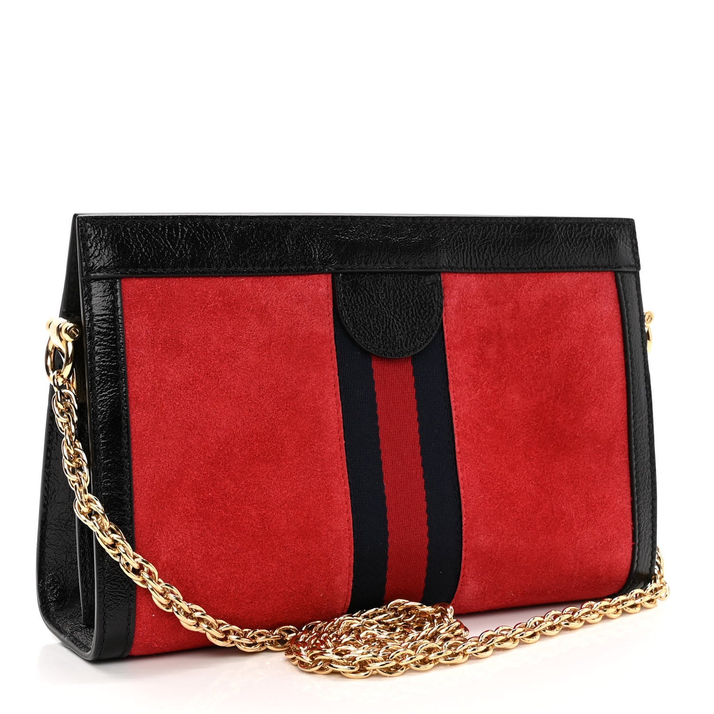 Suede Patent Web Small Ophidia Chain Shoulder Bag Hibiscus Red Black
