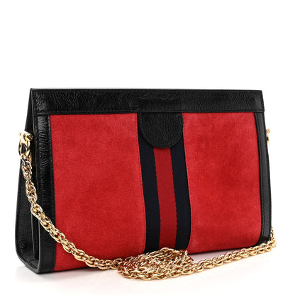 Gucci Suede Patent Web Small Ophidia Chain Shoulder Bag Hibiscus Red Black 3 of 10