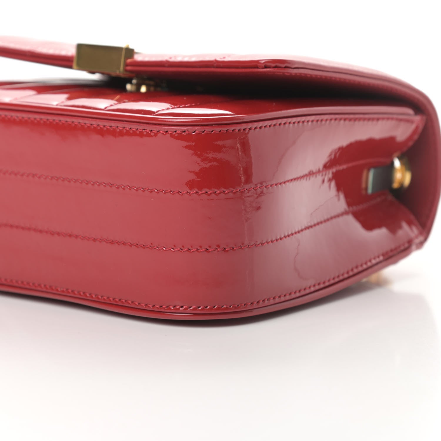 Saint Laurent Patent Matelasse Monogram Small Vicky Chain Bag Red 9 of 11