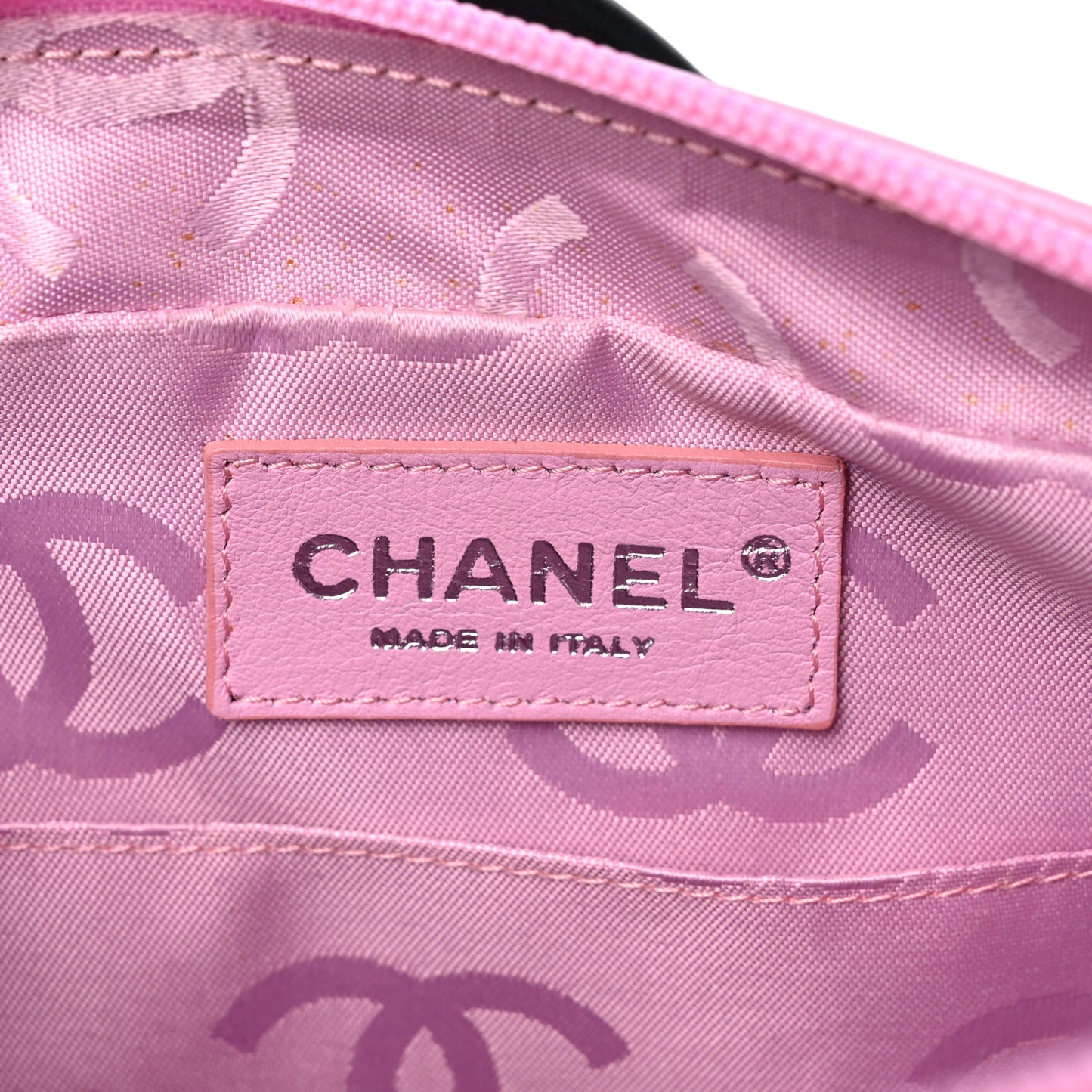 Calfskin Quilted Cambon Camera Case Pink Black