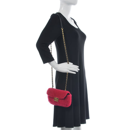 Fendi Shearling Nappa Mini Be Baguette Shoulder Bag Fuxia Black 9 of 15
