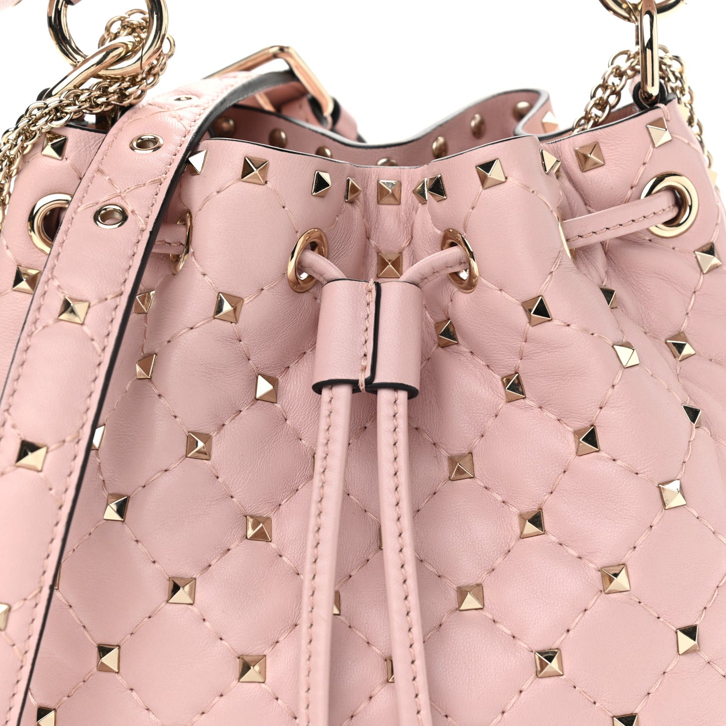 Lambskin Mini Rockstud Spike Bucket Bag Water Rose
