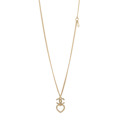 Chanel Crystal Pearl CC Heart Drop Chain Necklace Gold 1 of 5