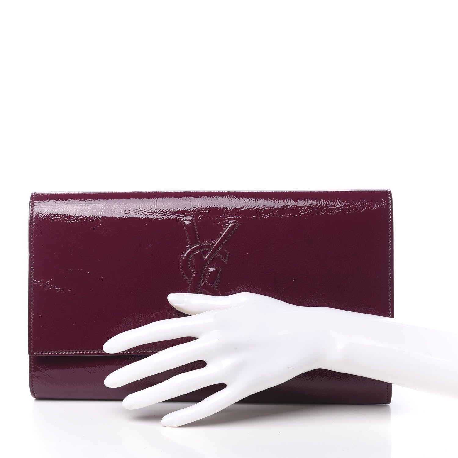 Saint Laurent Textured Patent Monogram Large Belle De Jour Clutch Burgundy 2 of 8