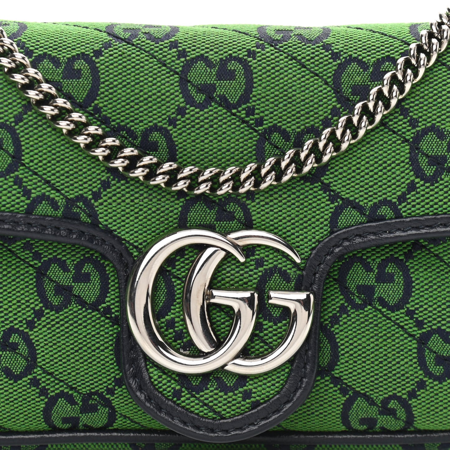 Monogram Multicolor Matelasse Diagonal Super Mini GG Marmont Shoulder Bag Green Blue