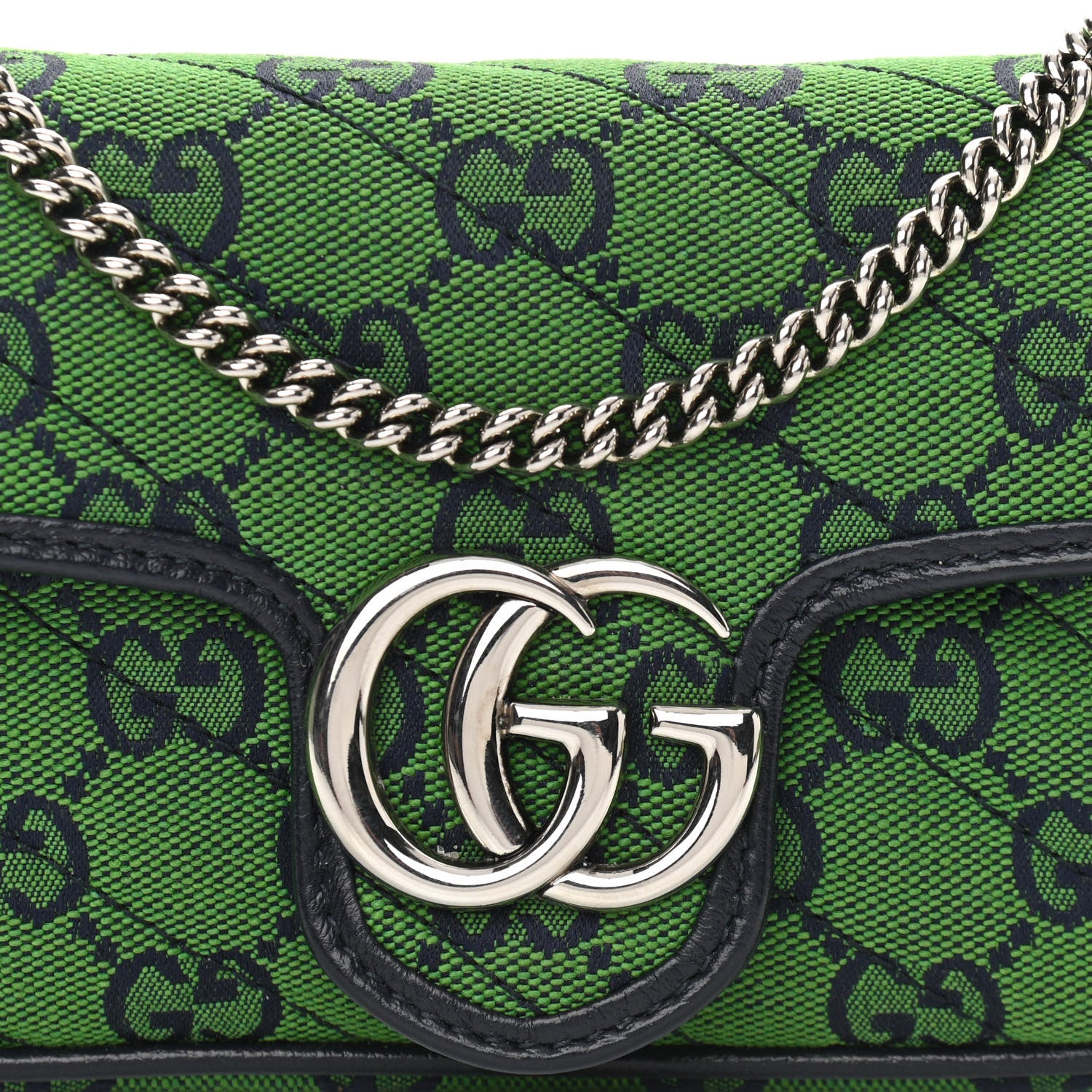 Gucci Monogram Multicolor Matelasse Diagonal Super Mini GG Marmont Shoulder Bag Green Blue 8 of 13