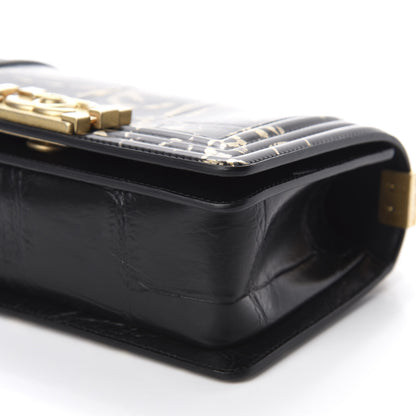 Chanel Calfskin Crocodile Embossed Graffiti Cocodile Small Boy Flap Black Gold 7 of 11