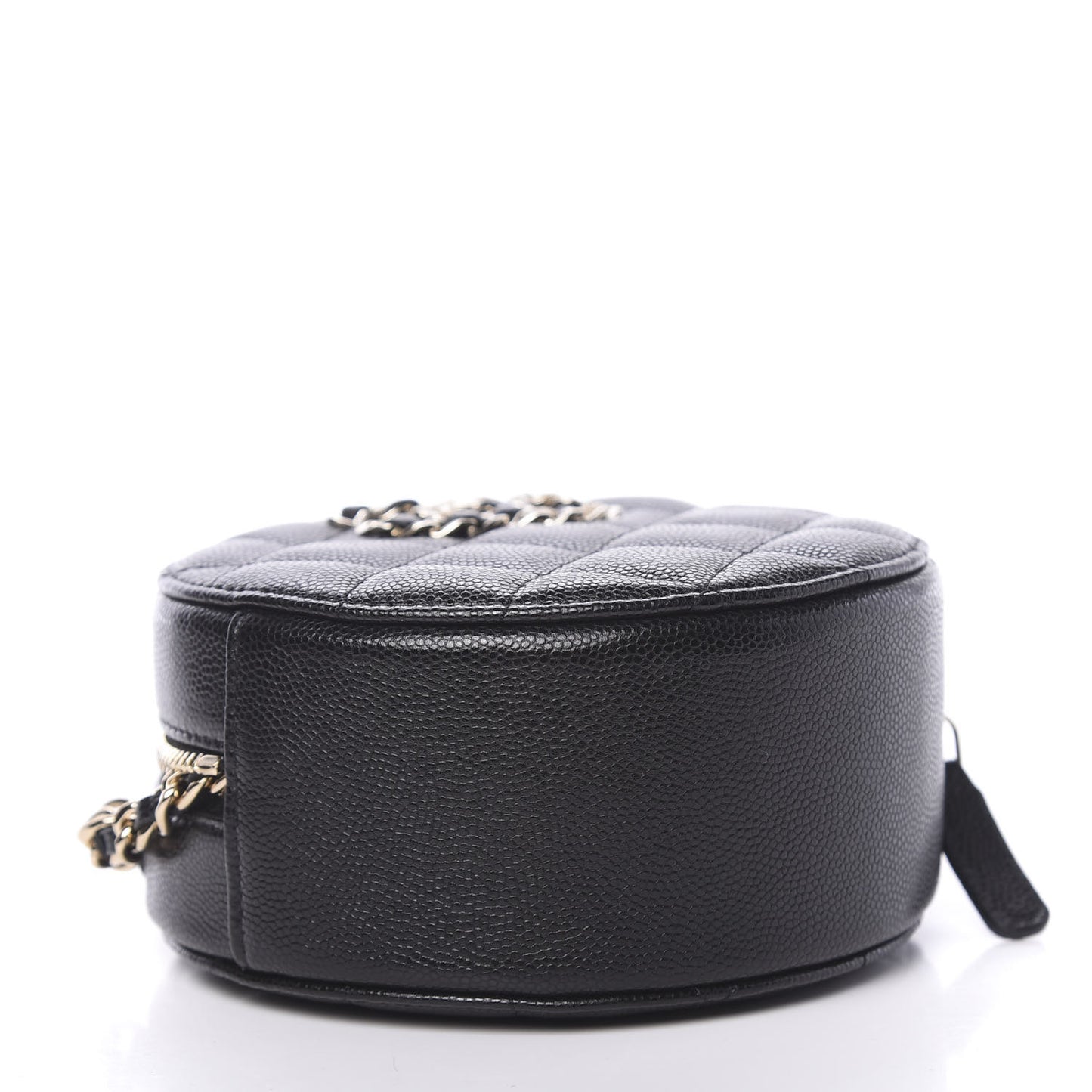 Caviar Quilted French New Wave Round Clutch With Chain Black