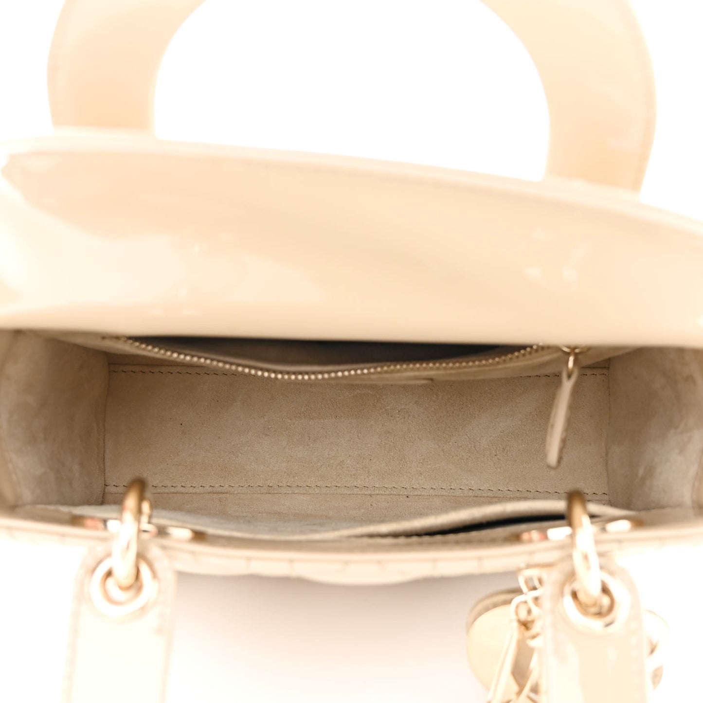 Patent Cannage Small Lady Dior Beige