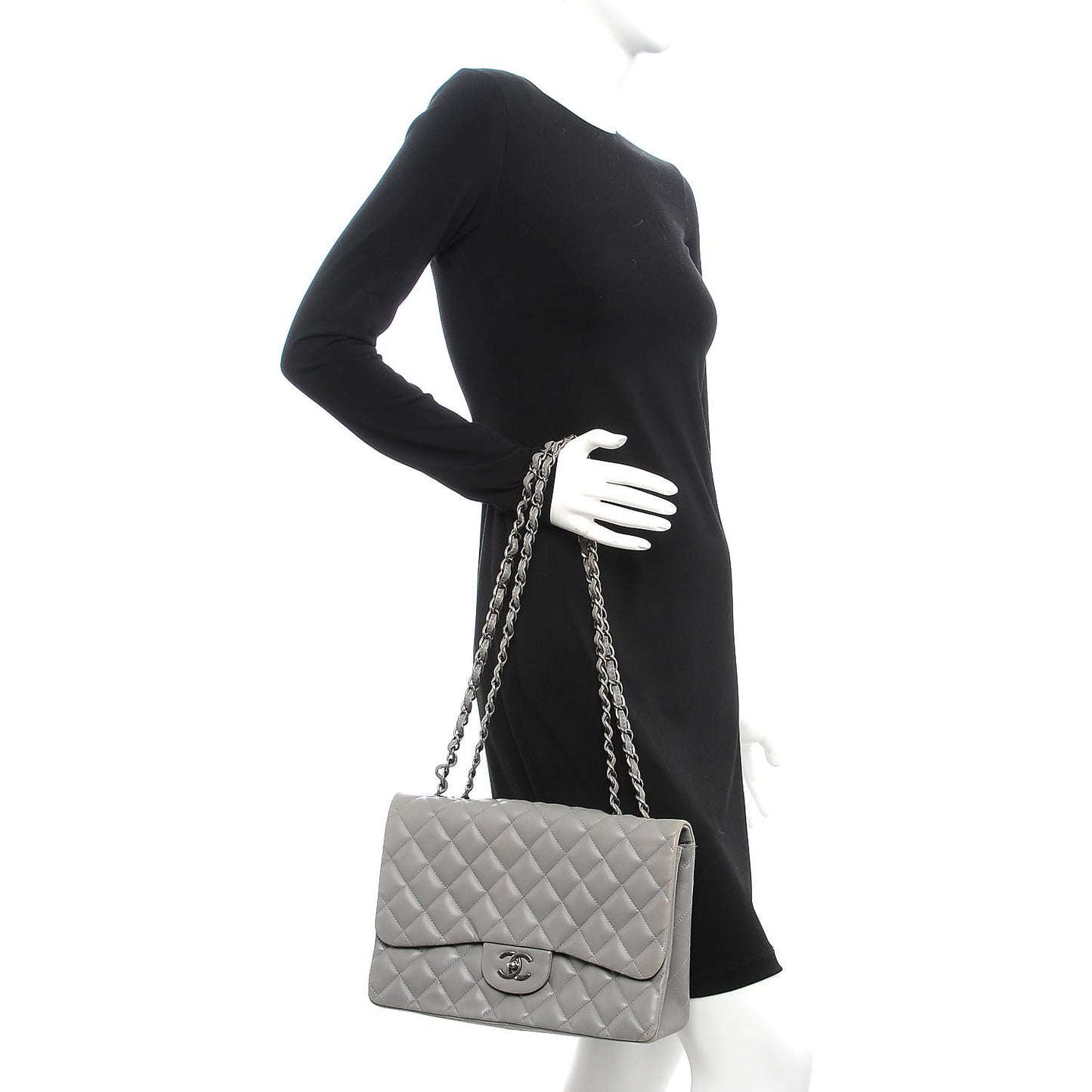 Lambskin Quilted Jumbo Single Flap Grey
