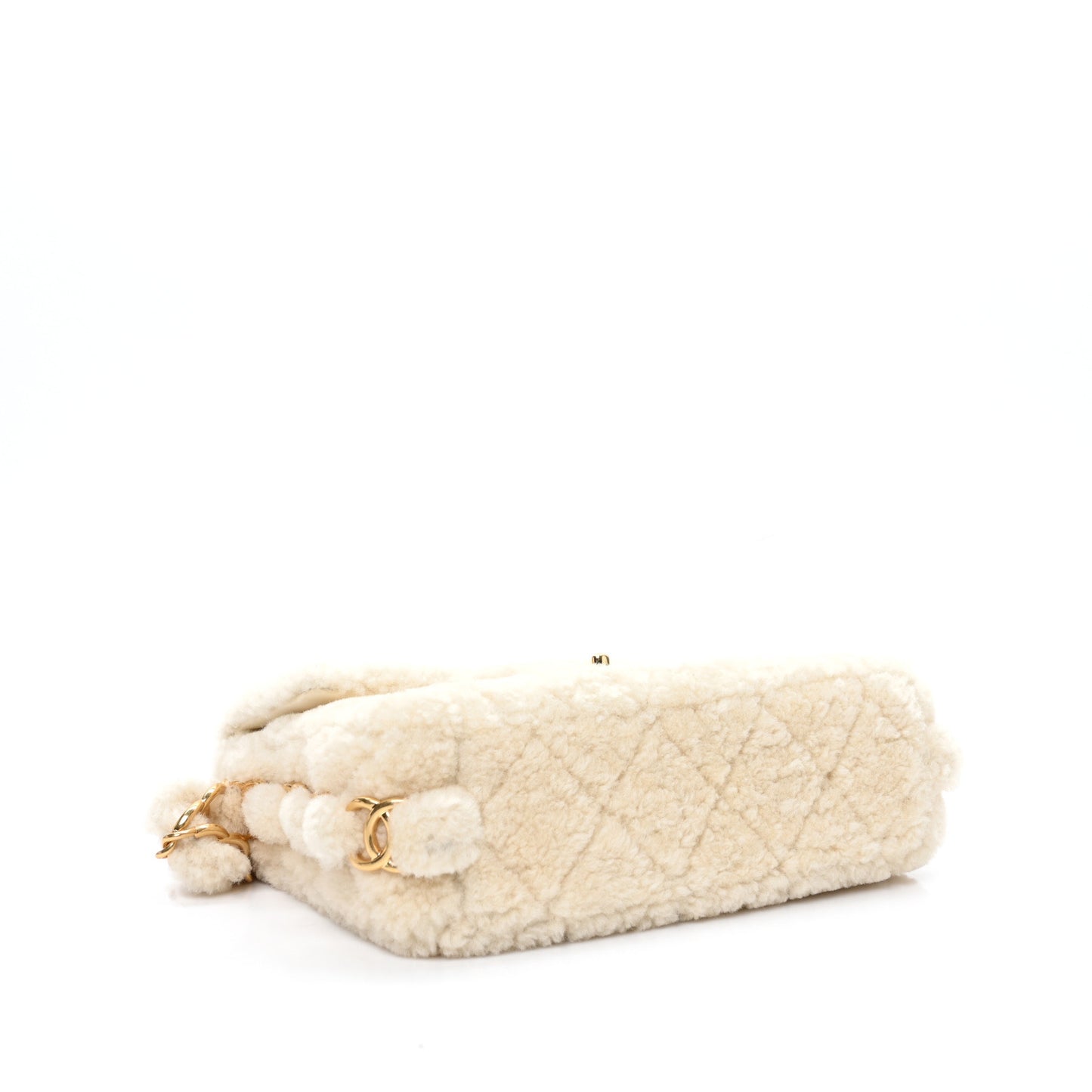 Shearling Lambskin Quilted CC Chain Medium Flap Ecru