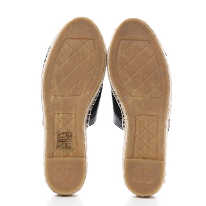 Chanel Goatskin Patent Calfskin CC Espadrille Mules 34 Black 6 of 13