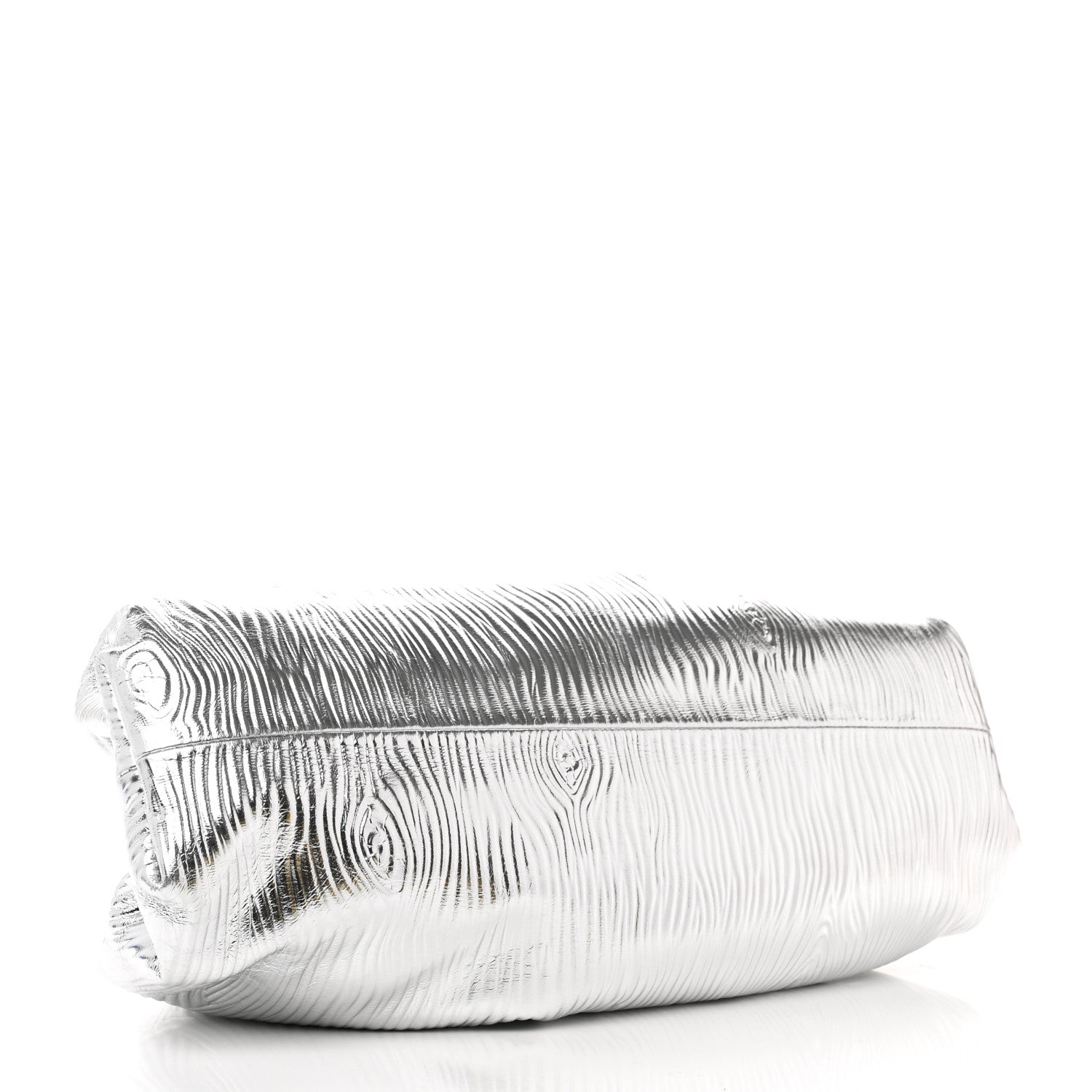 Bottega Veneta Metallic Bark Calfskin Embossed The Pouch Oversized Clutch Silver 4 of 9