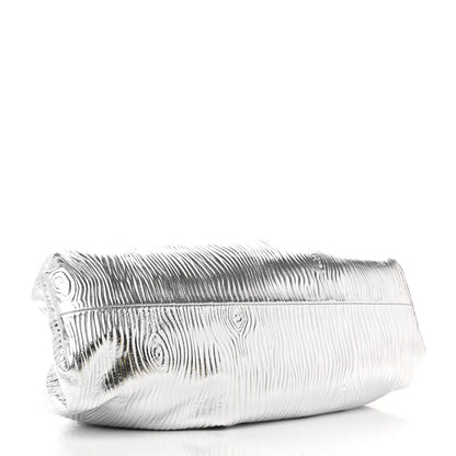 Bottega Veneta Metallic Bark Calfskin Embossed The Pouch Oversized Clutch Silver 4 of 9