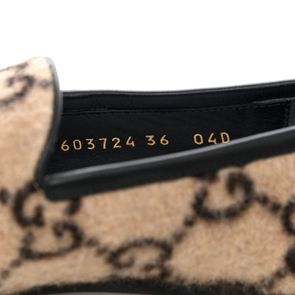 Gucci Covered Wool GG Monogram Womens Jordaan Loafers 36 Beige Ebony Black 7 of 15