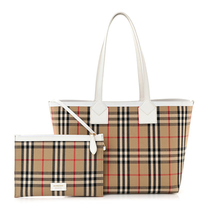 Burberry Cotton Vintage Check Small London Tote Bag White 3 of 11