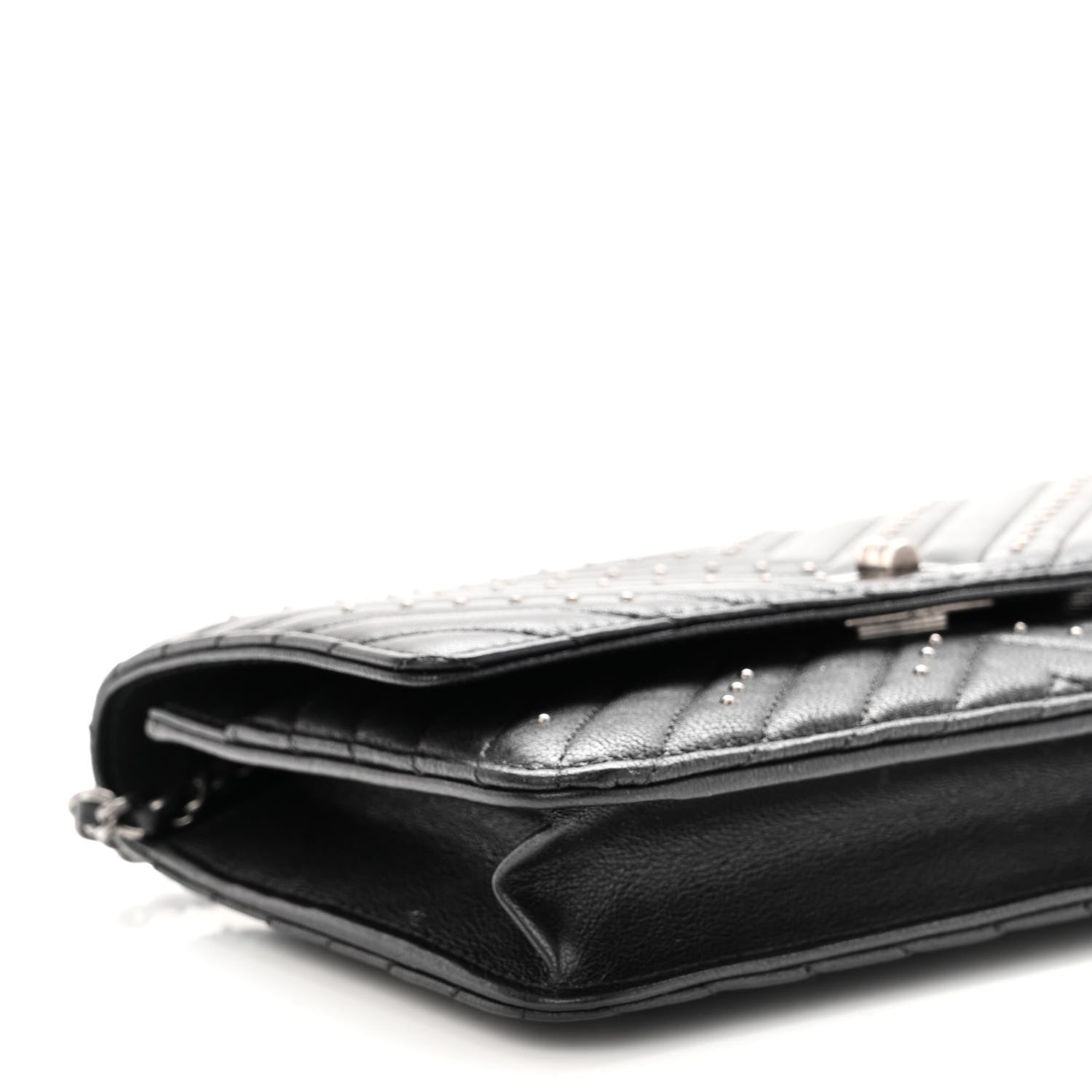 Chanel Sheepskin Chevron Quilted Studded Reissue Wallet On Chain WOC Black 10 of 12