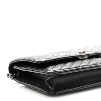 Chanel Sheepskin Chevron Quilted Studded Reissue Wallet On Chain WOC Black 10 of 12