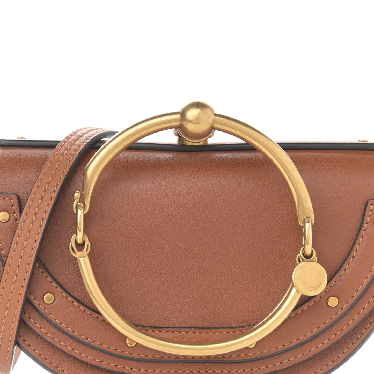 Calfskin Small Nile Bracelet Minaudiere Bag Caramel