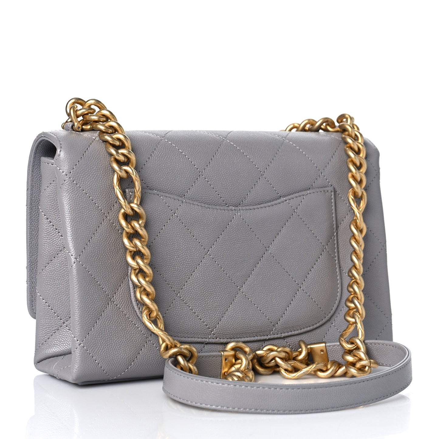 Caviar Quilted Bracelet On Chain Flap Grey