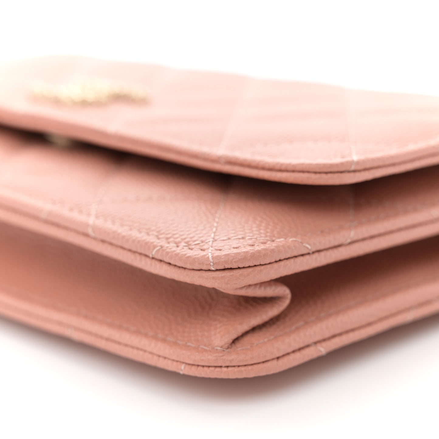 Caviar Quilted Perforated Metal CC Wallet On Chain WOC Beige