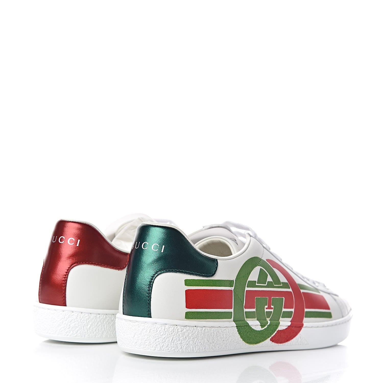 Gucci Calfskin Interlocking G Womens New Ace Sneakers 40 White Red Flame Green 4 of 9