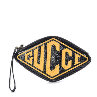 Gucci Patent Rubber Game Patch Logo Wrist Bag Black 1 of 7