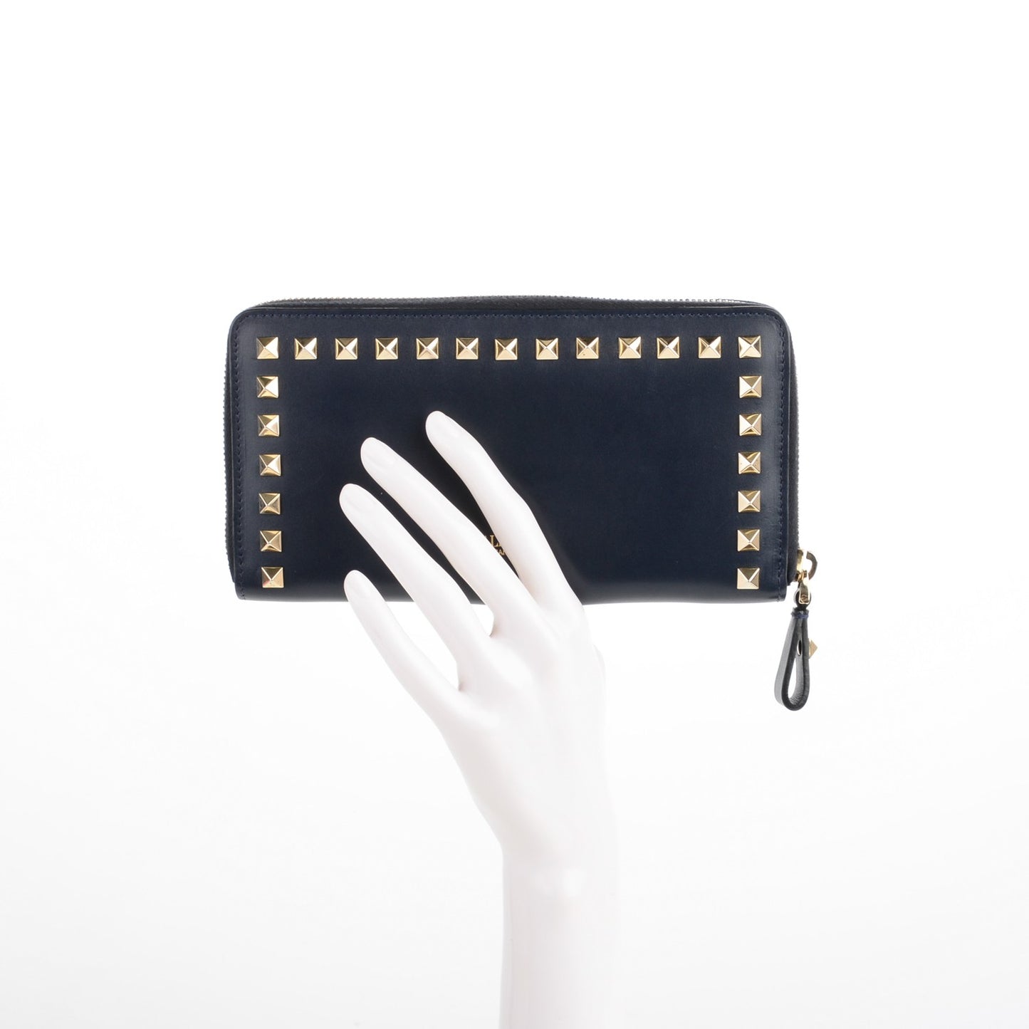 Calfskin Rockstud Zip Around Wallet Marine