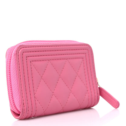Chanel Calfskin Quilted Boy Zip Around Coin Purse Wallet Pink 2 of 12